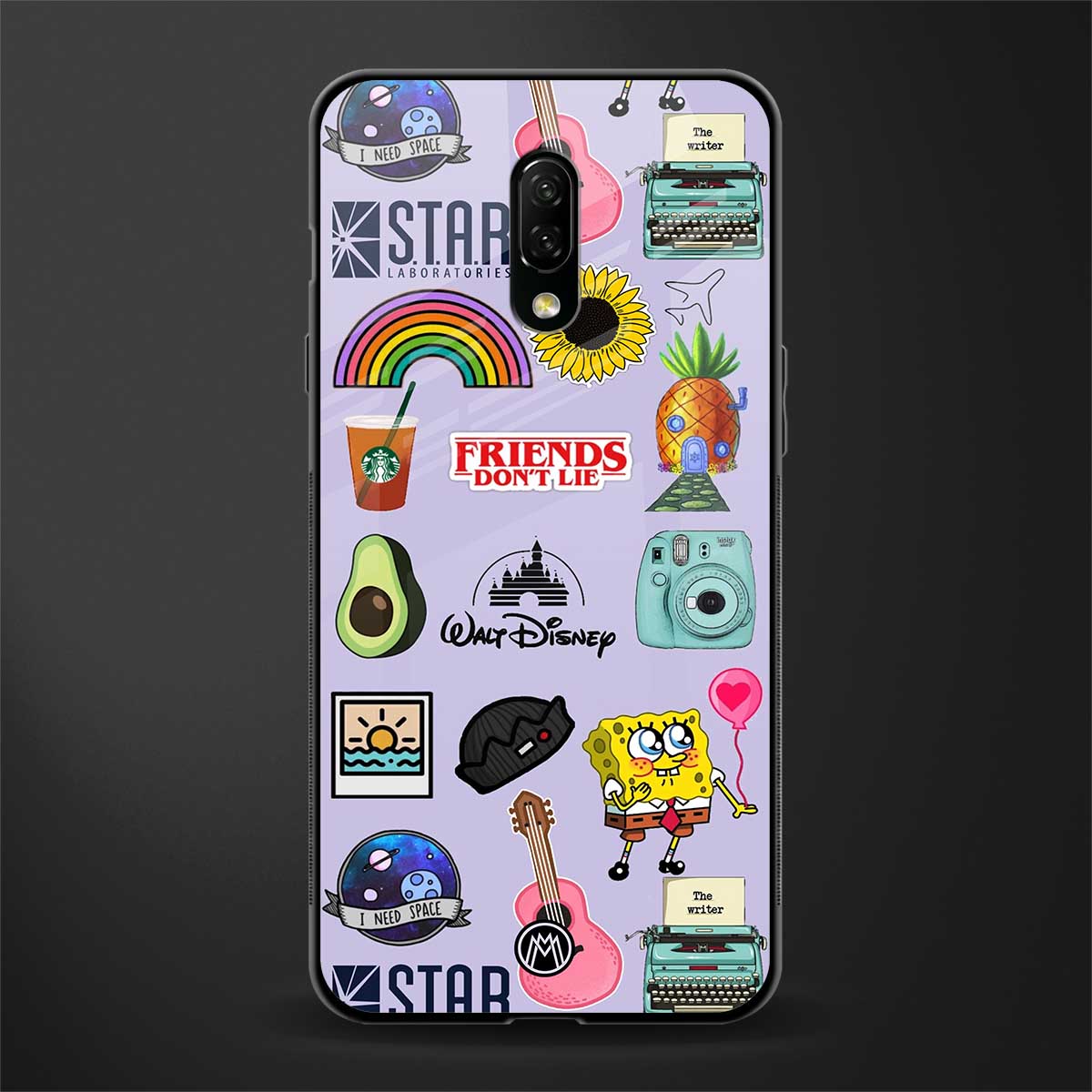 aesthetic stickers purple collage glass case for oneplus 7 image