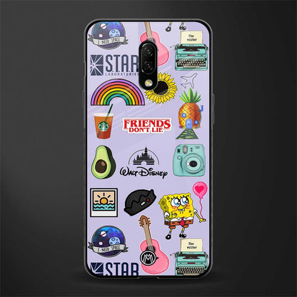 aesthetic stickers purple collage glass case for oneplus 7 image
