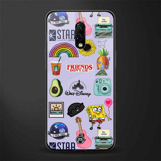 aesthetic stickers purple collage glass case for oneplus 7 image