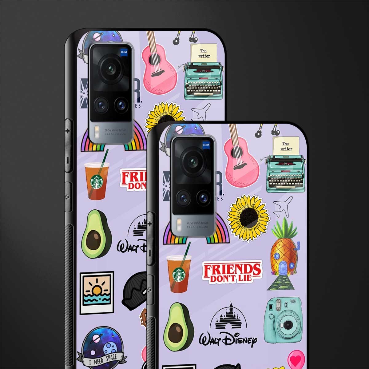 aesthetic stickers purple collage glass case for vivo x60 image-2