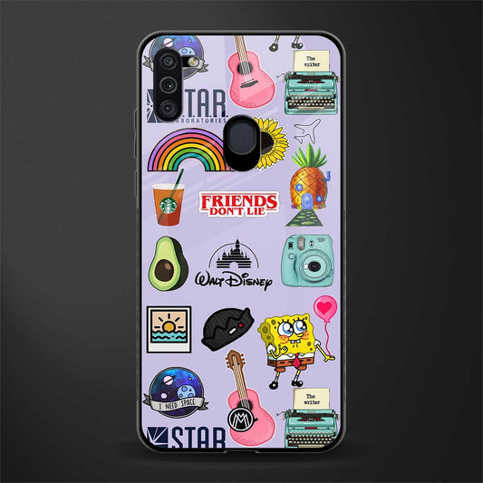 aesthetic stickers purple collage glass case for samsung galaxy m11 image