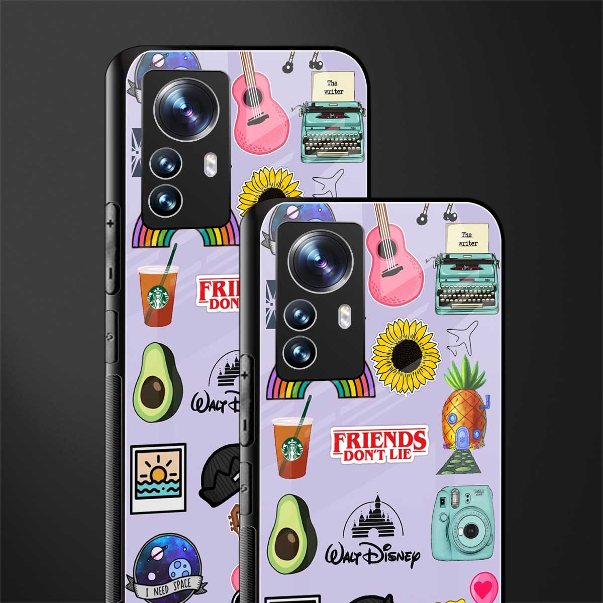 aesthetic stickers purple collage back phone cover | glass case for xiaomi 12 pro