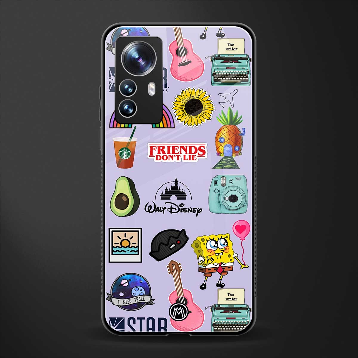 aesthetic stickers purple collage back phone cover | glass case for xiaomi 12 pro