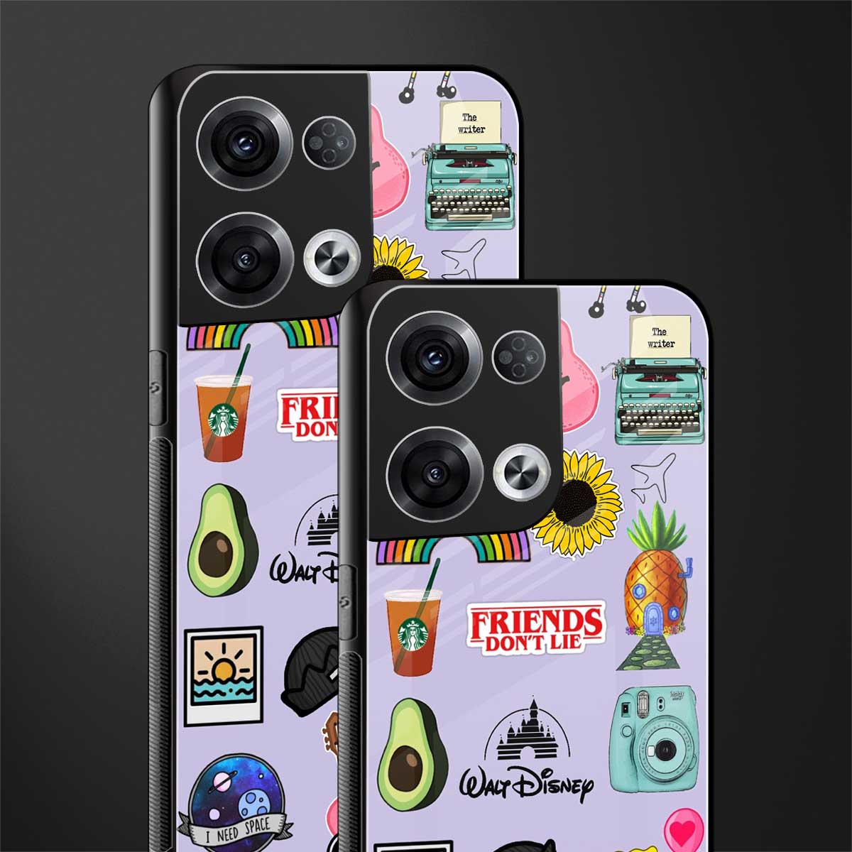 aesthetic stickers purple collage back phone cover | glass case for oppo reno 8