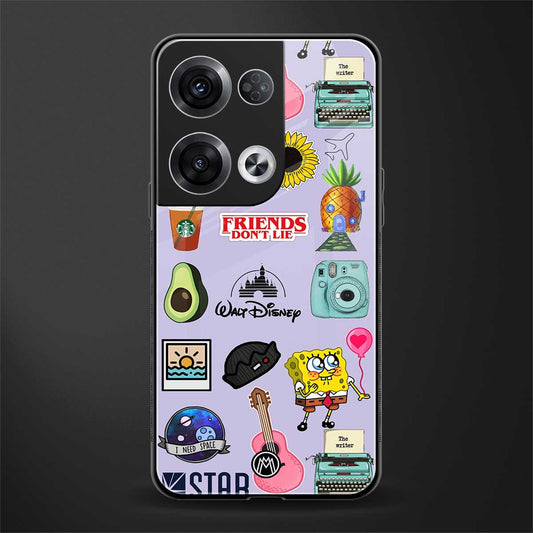 aesthetic stickers purple collage back phone cover | glass case for oppo reno 8