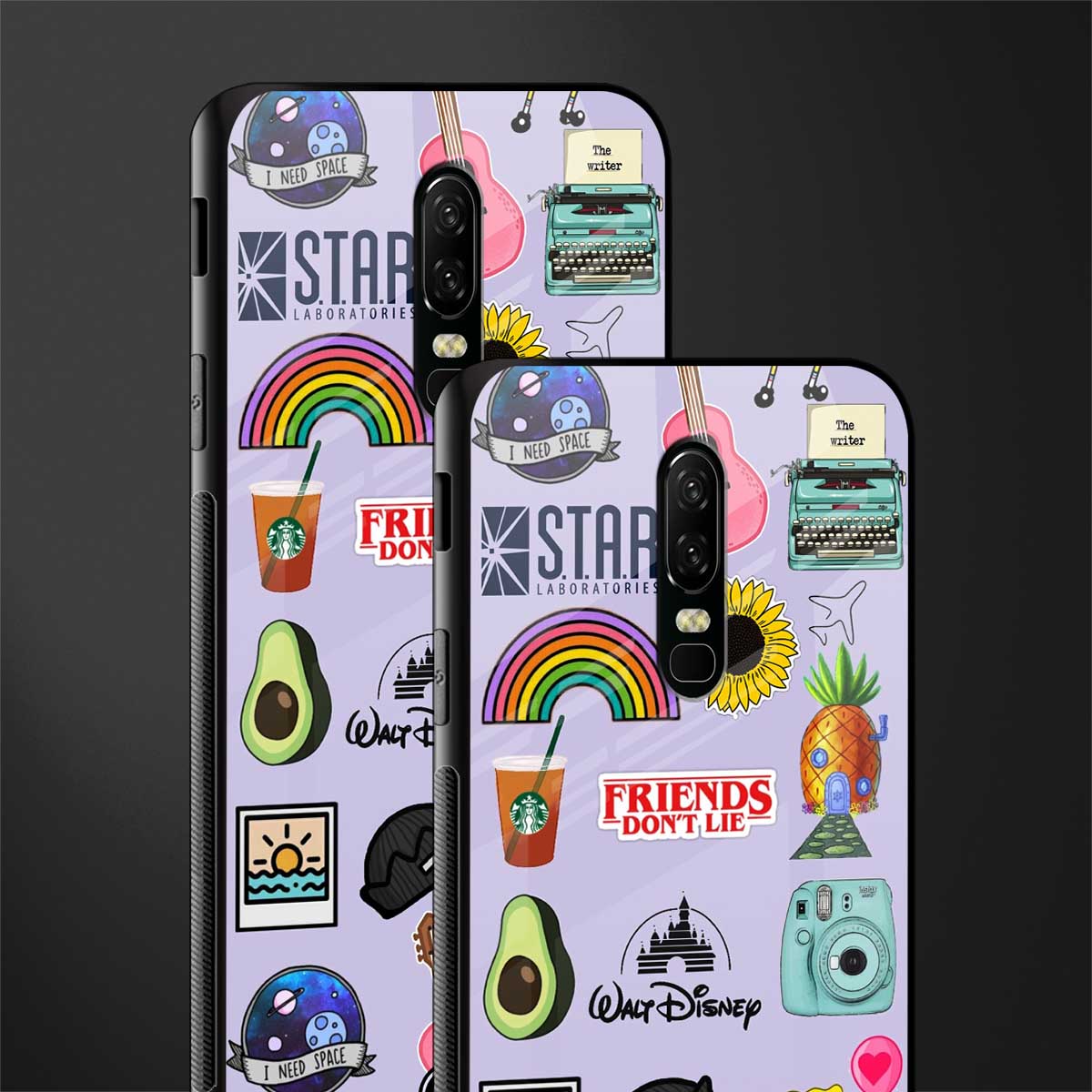 aesthetic stickers purple collage glass case for oneplus 6 image-2
