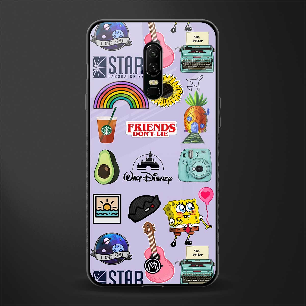 aesthetic stickers purple collage glass case for oneplus 6 image