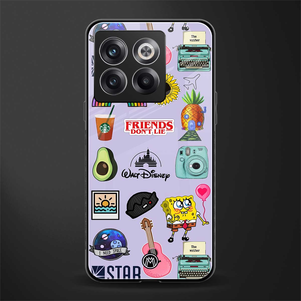 aesthetic stickers purple collage back phone cover | glass case for oneplus 10t