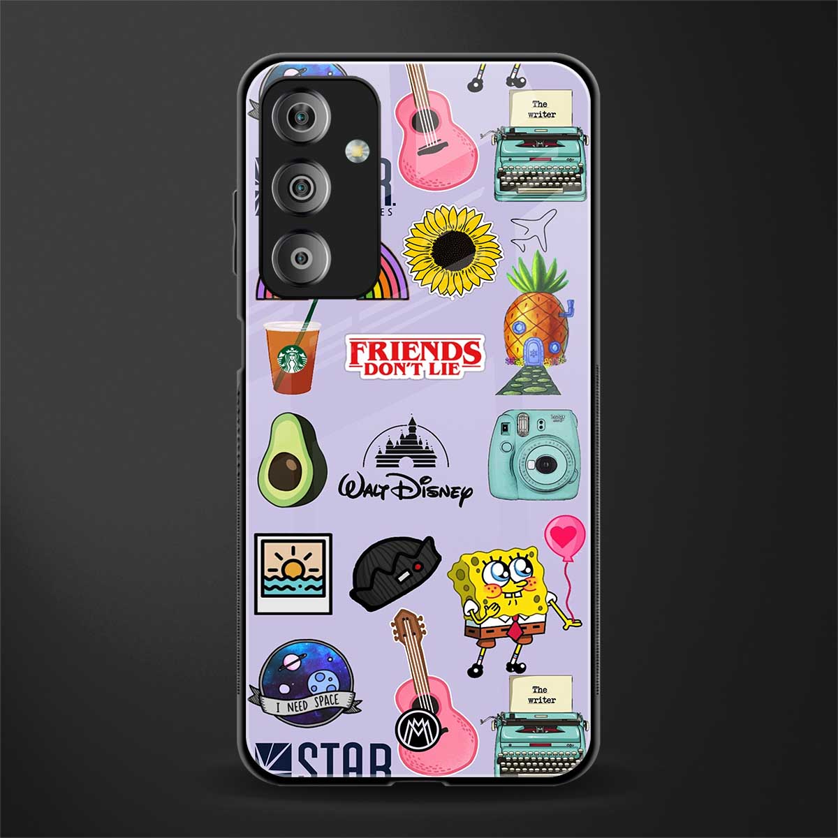aesthetic stickers purple collage back phone cover | glass case for samsung galaxy f23 5g