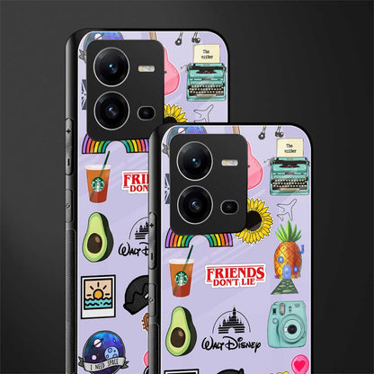 aesthetic stickers purple collage back phone cover | glass case for vivo v25-5g