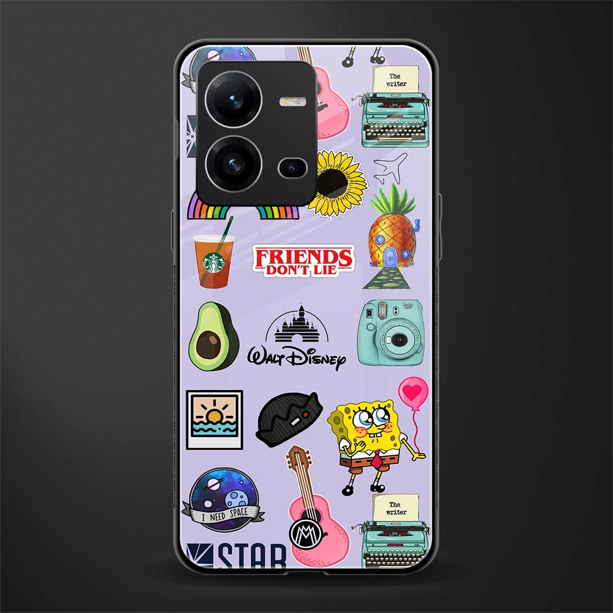 aesthetic stickers purple collage back phone cover | glass case for vivo v25-5g