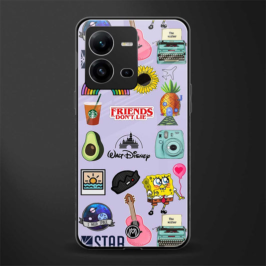 aesthetic stickers purple collage back phone cover | glass case for vivo v25-5g