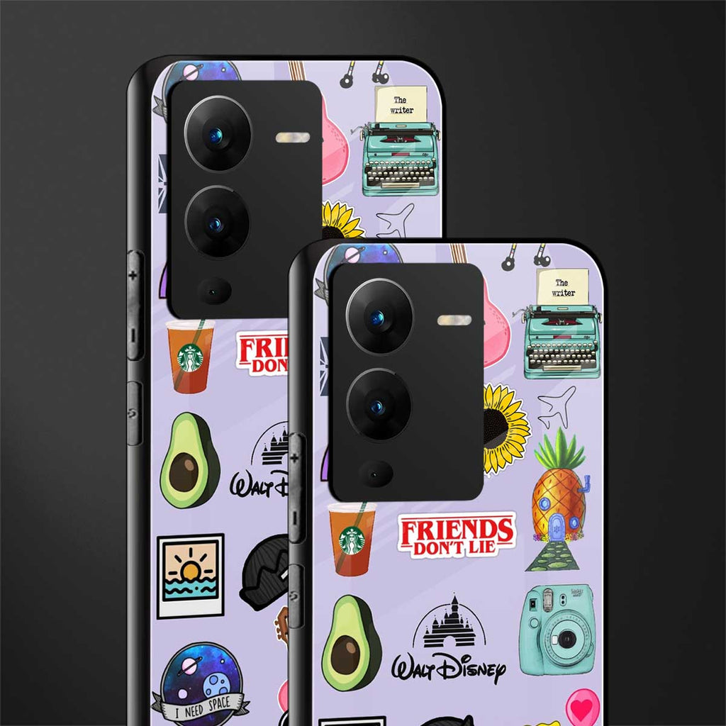 aesthetic stickers purple collage back phone cover | glass case for vivo v25 pro 5g