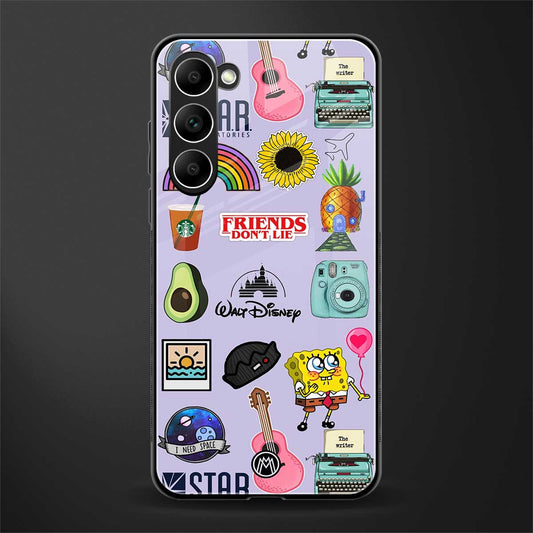 aesthetic stickers purple collage glass case for phone case | glass case for samsung galaxy s23