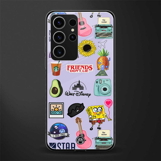 aesthetic stickers purple collage glass case for phone case | glass case for samsung galaxy s23 ultra