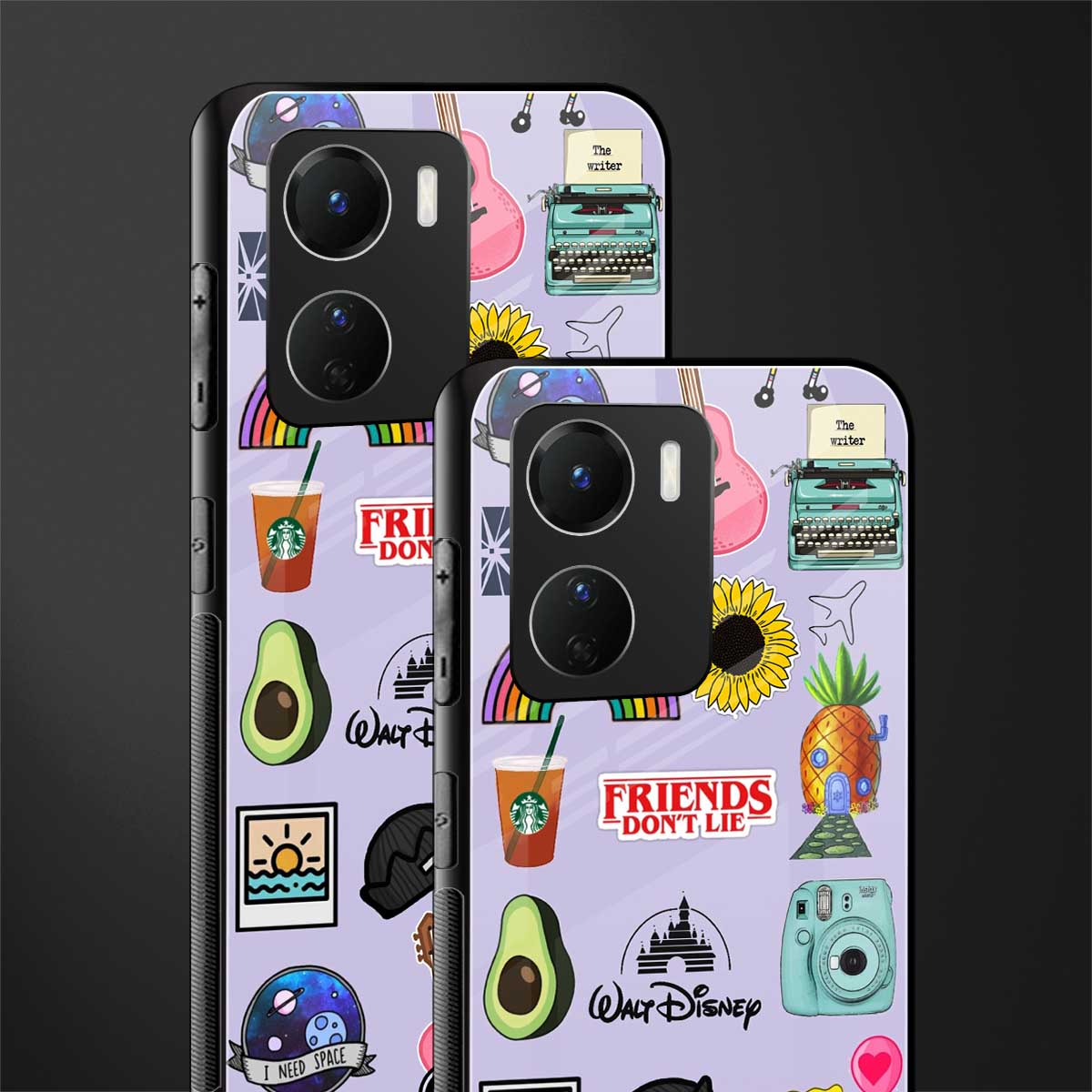 aesthetic stickers purple collage back phone cover | glass case for vivo y16