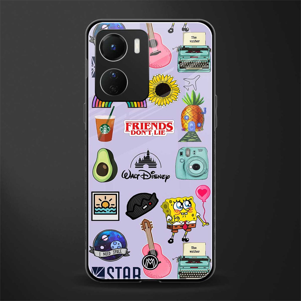 aesthetic stickers purple collage back phone cover | glass case for vivo y16