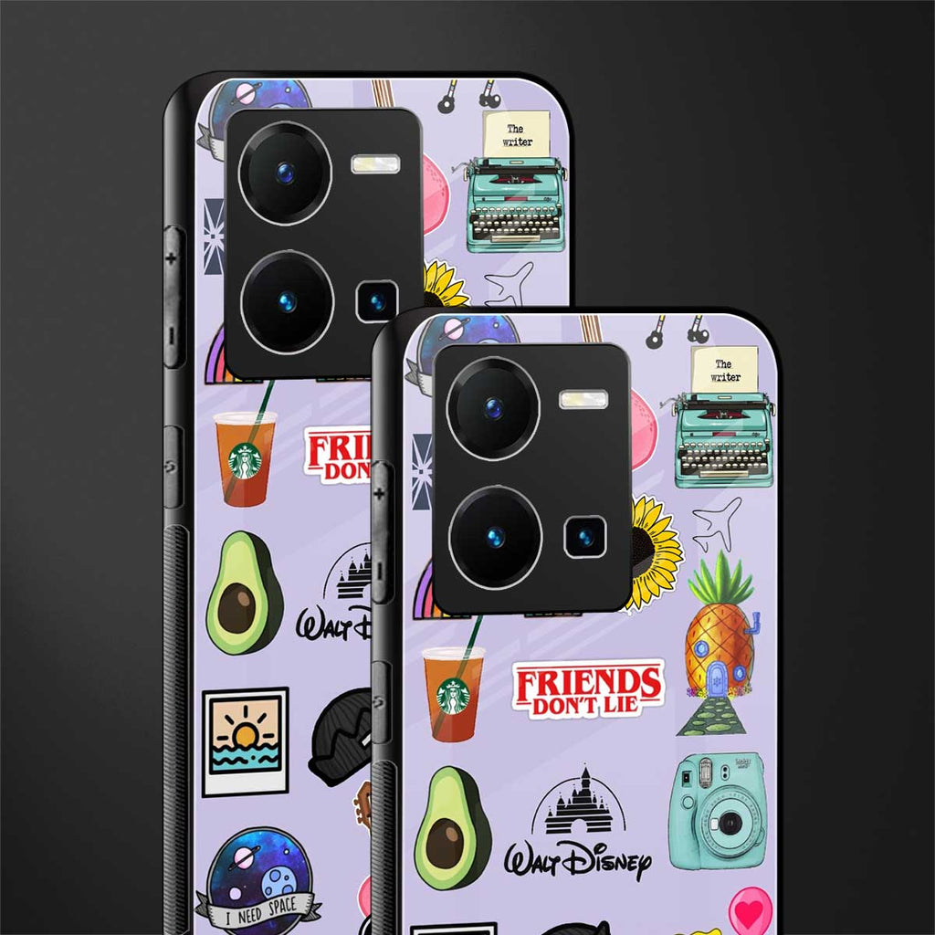 aesthetic stickers purple collage back phone cover | glass case for vivo y35 4g