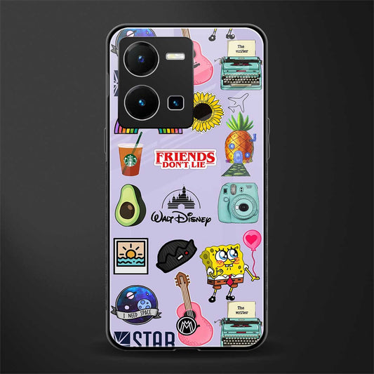 aesthetic stickers purple collage back phone cover | glass case for vivo y35 4g