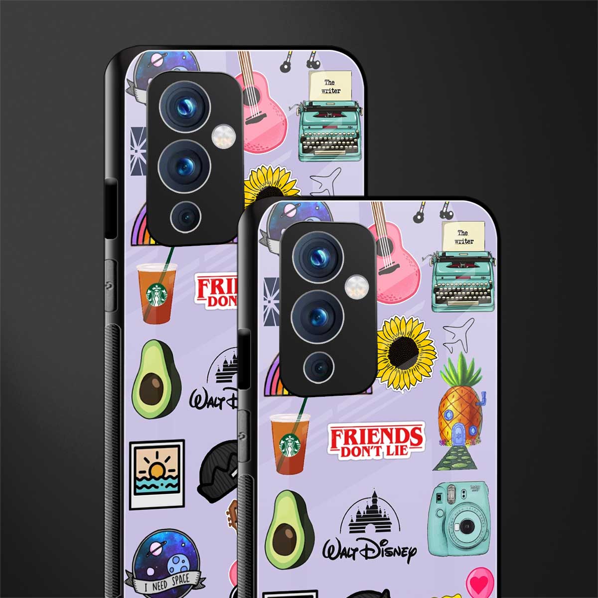 aesthetic stickers purple collage back phone cover | glass case for oneplus 9