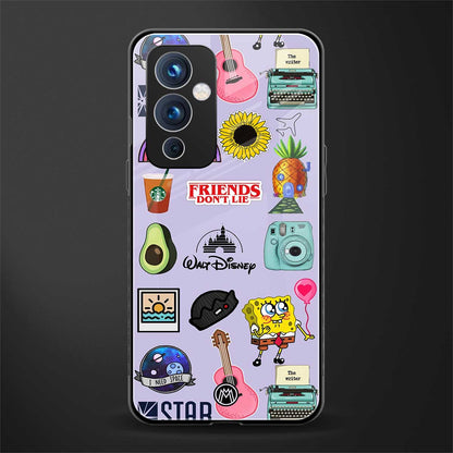 aesthetic stickers purple collage back phone cover | glass case for oneplus 9