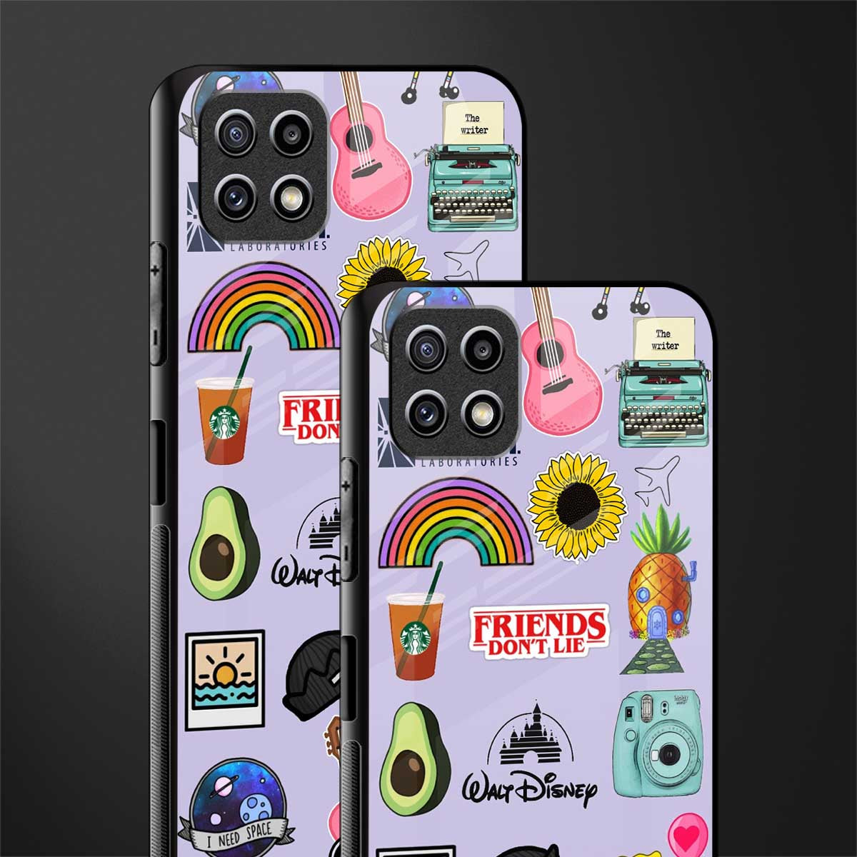 aesthetic stickers purple collage back phone cover | glass case for samsung galaxy f42