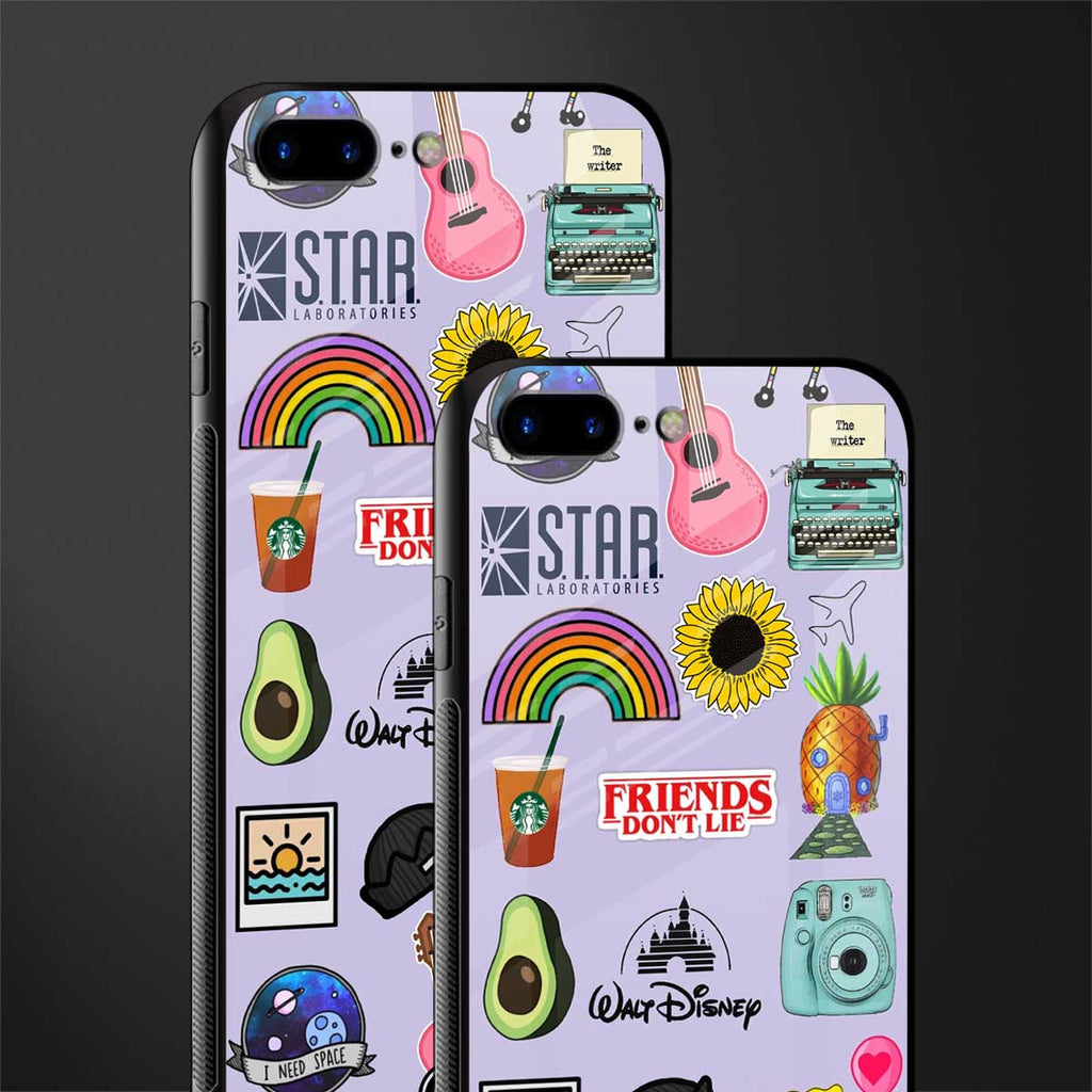 aesthetic stickers purple collage glass case for iphone 8 plus image-2