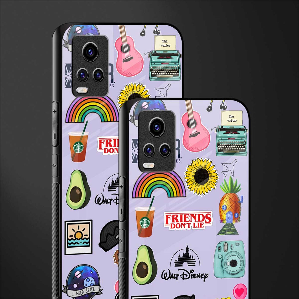 aesthetic stickers purple collage back phone cover | glass case for vivo v21e 4g
