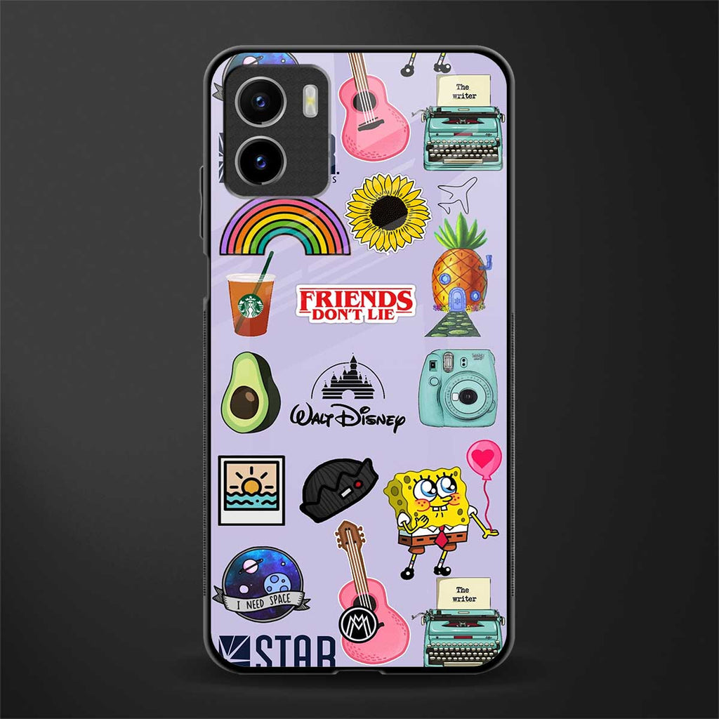 aesthetic stickers purple collage back phone cover | glass case for vivo y72