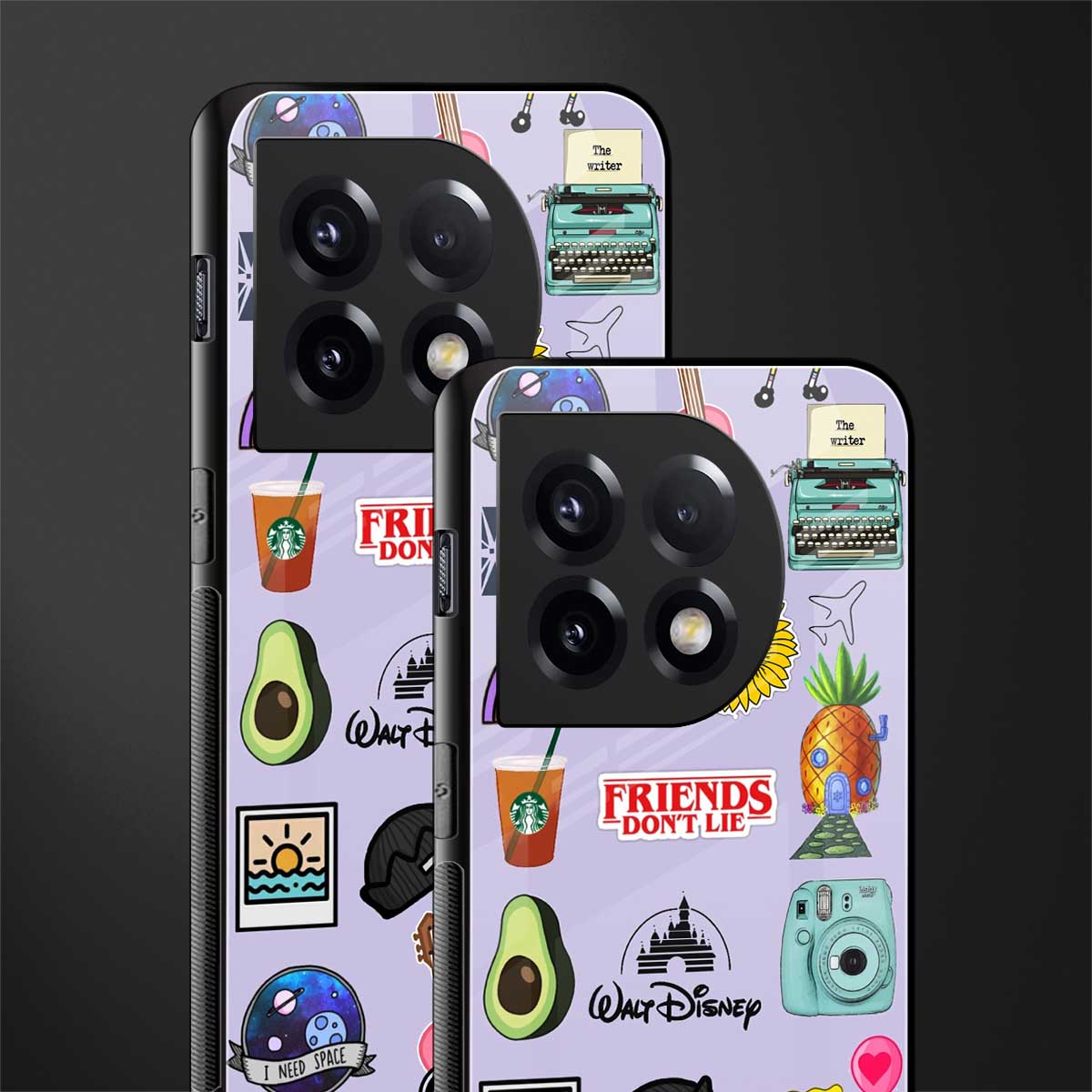 aesthetic stickers purple collage back phone cover | glass case for oneplus 11
