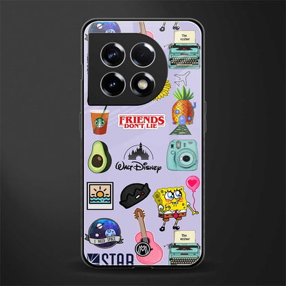 aesthetic stickers purple collage back phone cover | glass case for oneplus 11