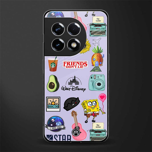 aesthetic stickers purple collage back phone cover | glass case for oneplus 11r