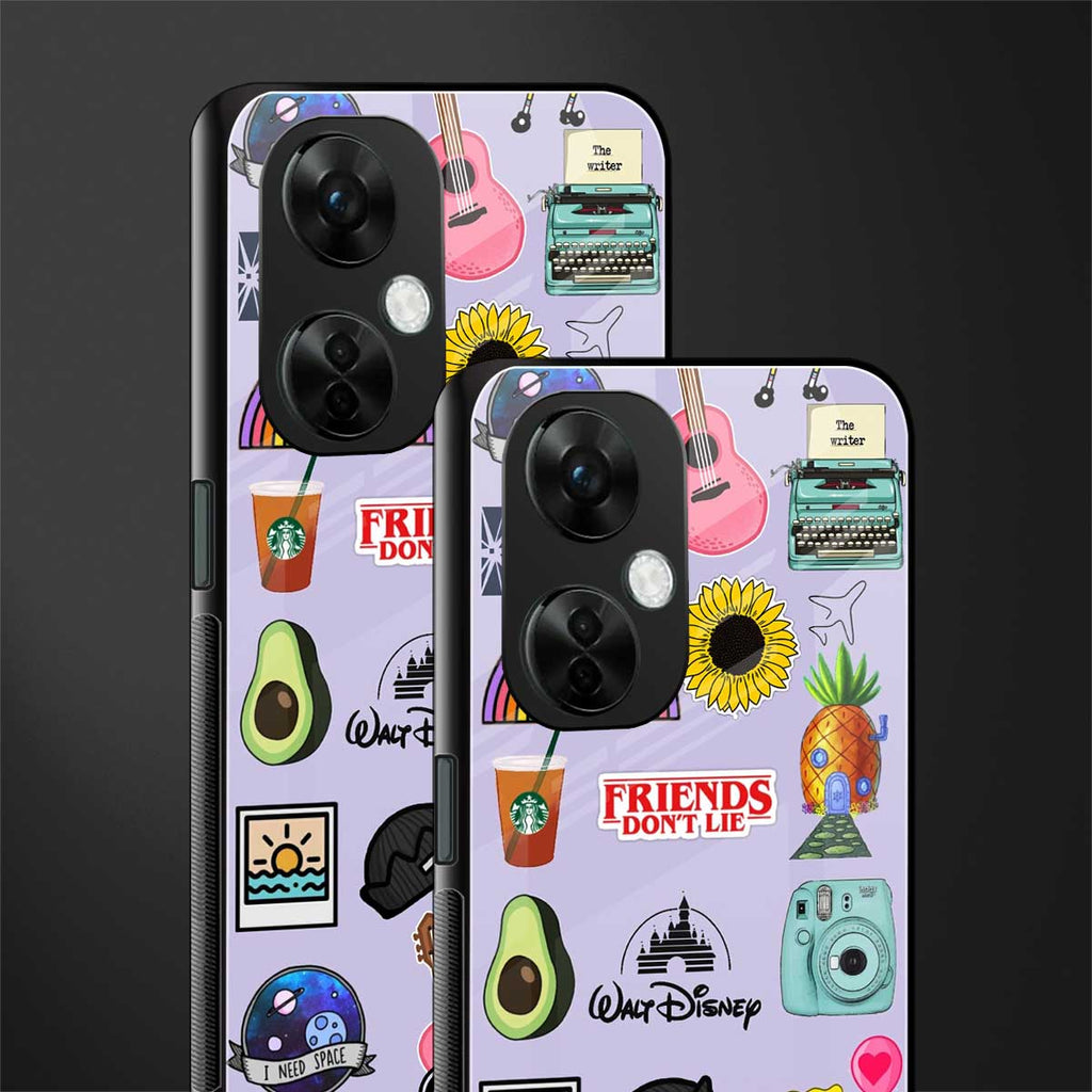 aesthetic stickers purple collage back phone cover | glass case for oneplus nord ce 3 lite