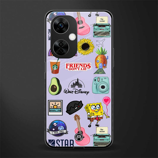 aesthetic stickers purple collage back phone cover | glass case for oneplus nord ce 3 lite
