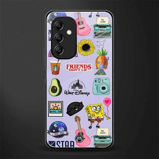 aesthetic stickers purple collage back phone cover | glass case for samsung galaxy a14 5g