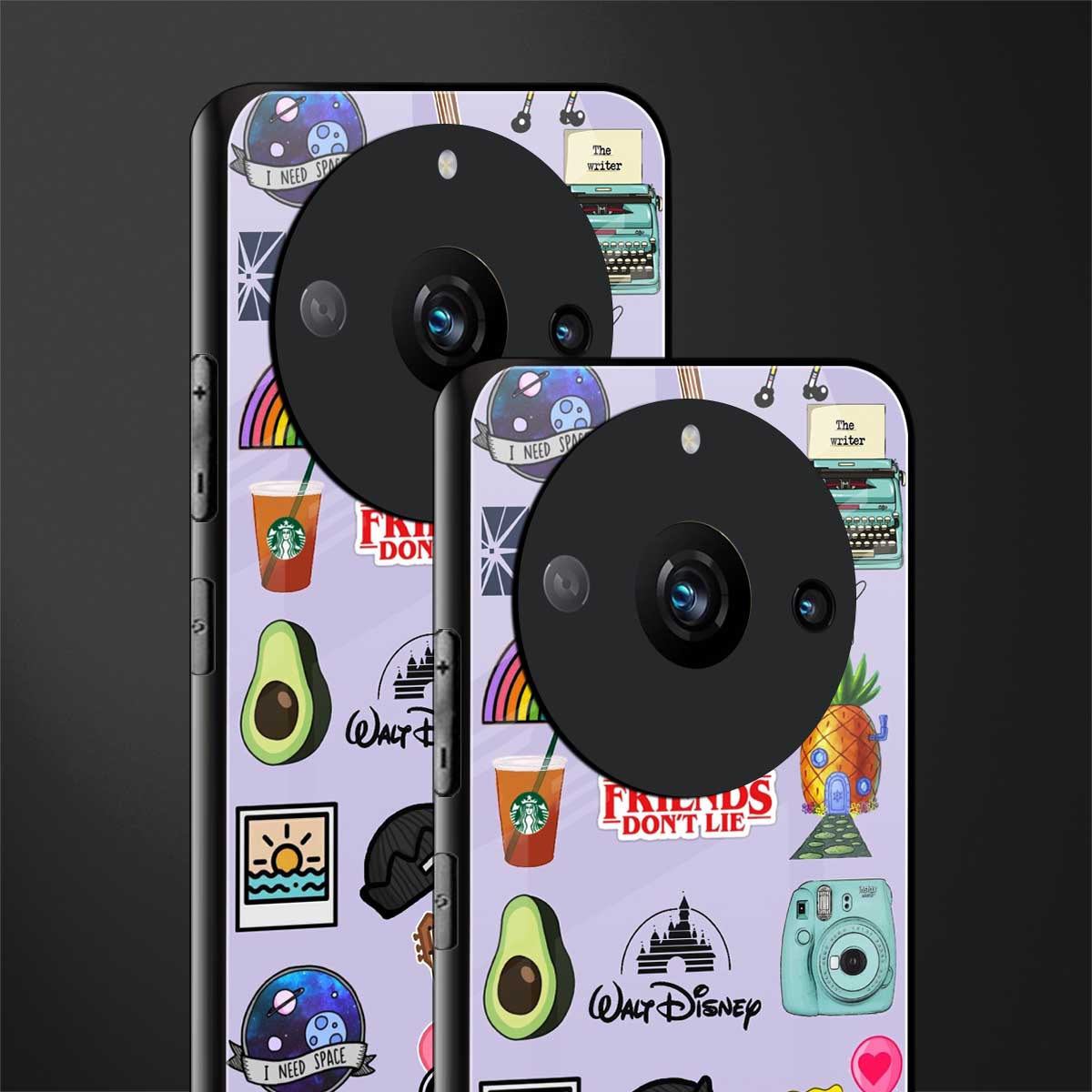 aesthetic stickers purple collage back phone cover | glass case for realme 11 pro 5g