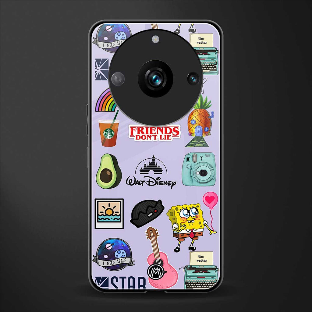 aesthetic stickers purple collage back phone cover | glass case for realme 11 pro 5g