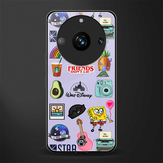 aesthetic stickers purple collage back phone cover | glass case for realme 11 pro 5g