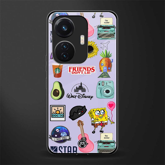 aesthetic stickers purple collage back phone cover | glass case for vivo t1 44w 4g