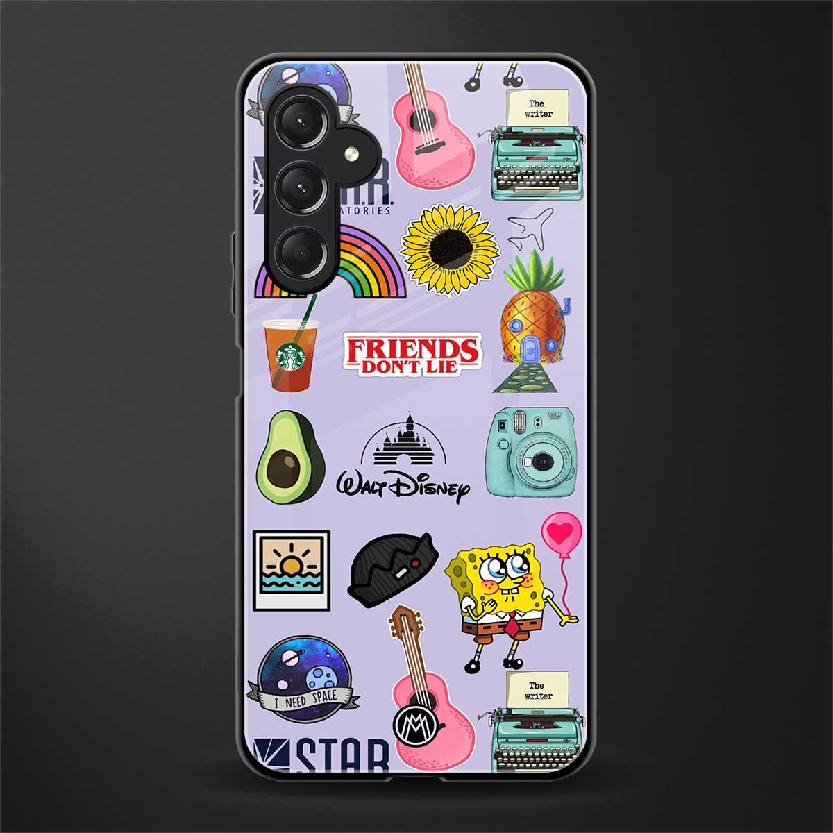aesthetic stickers purple collage back phone cover | glass case for samsun galaxy a24 4g