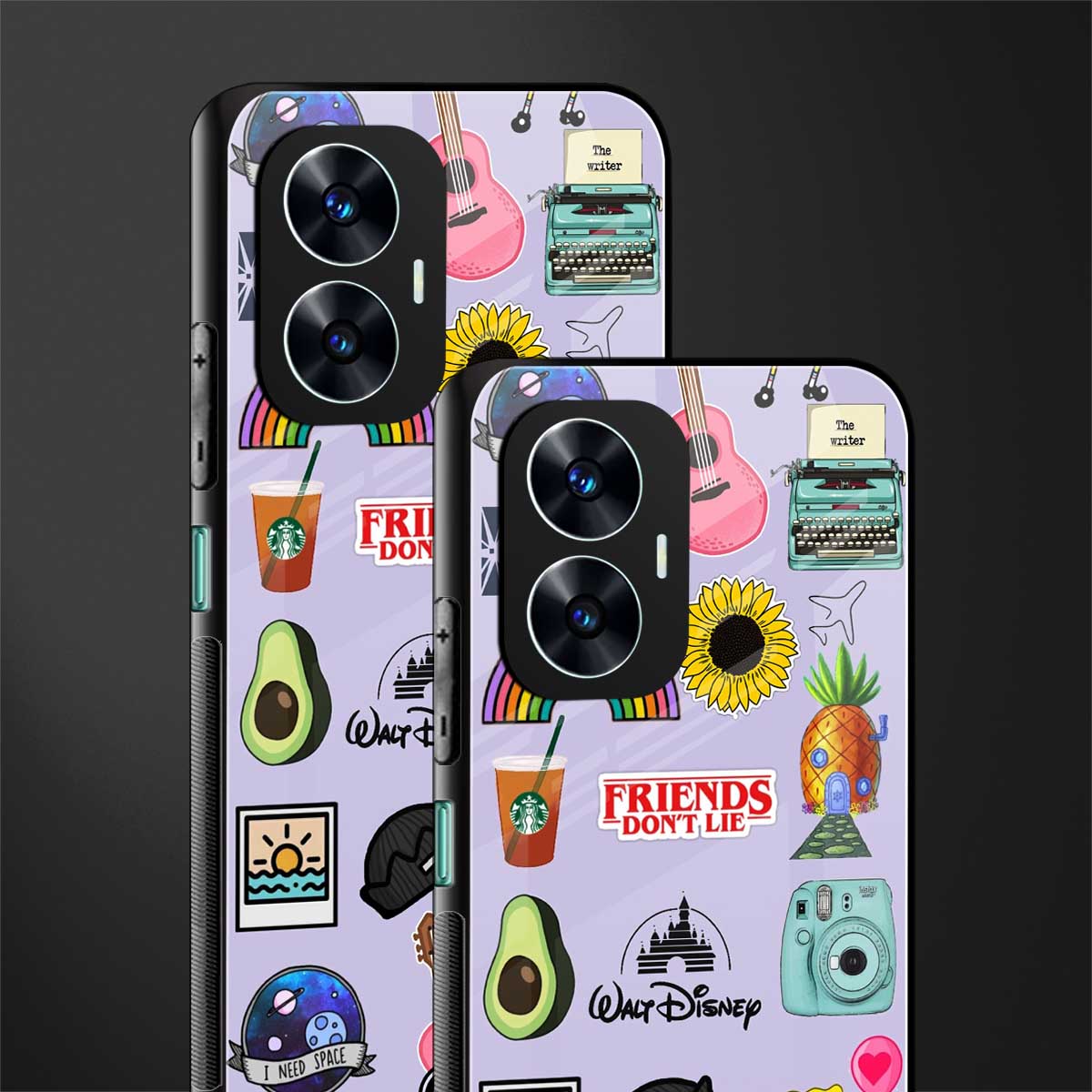 aesthetic stickers purple collage back phone cover | glass case for realme c55