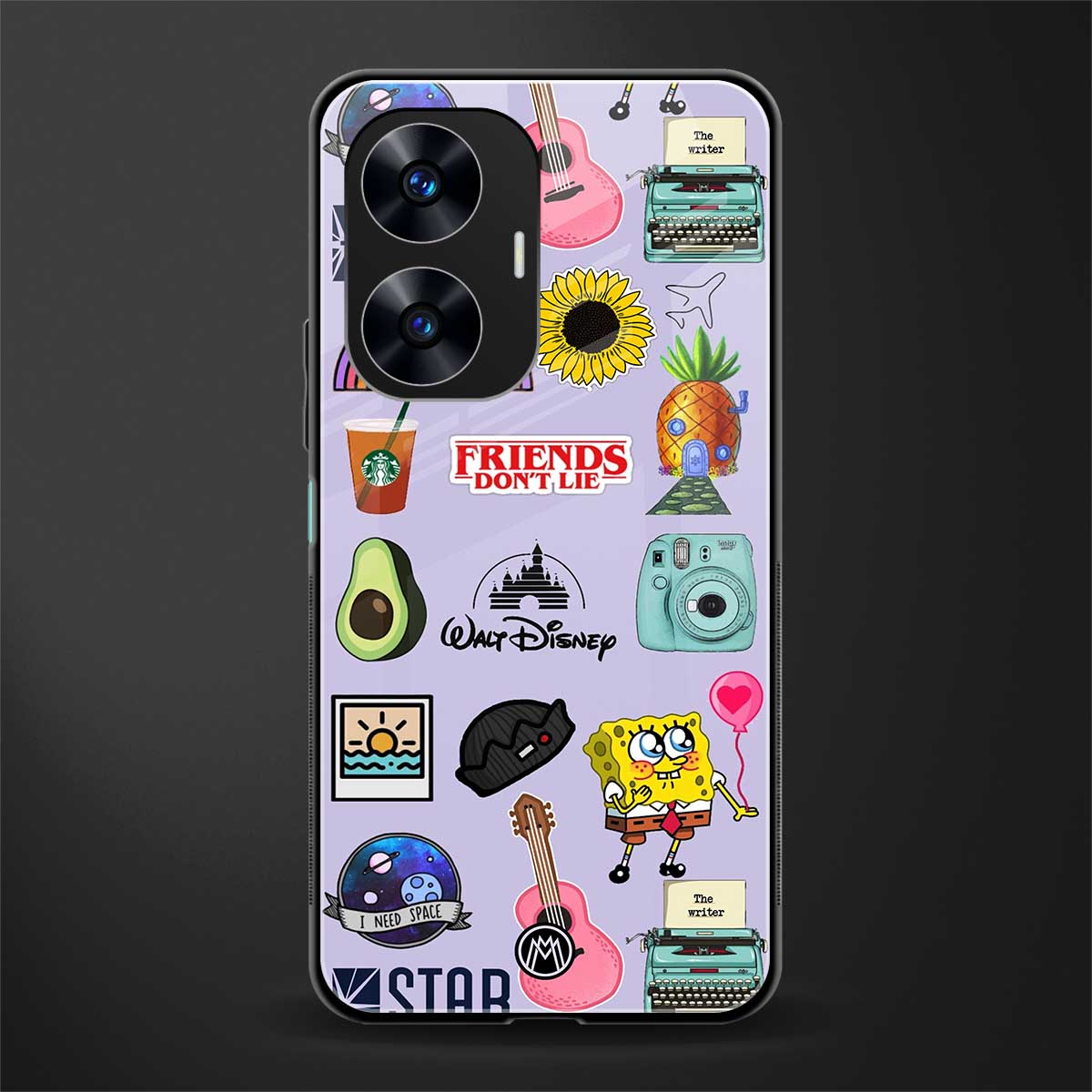 aesthetic stickers purple collage back phone cover | glass case for realme c55