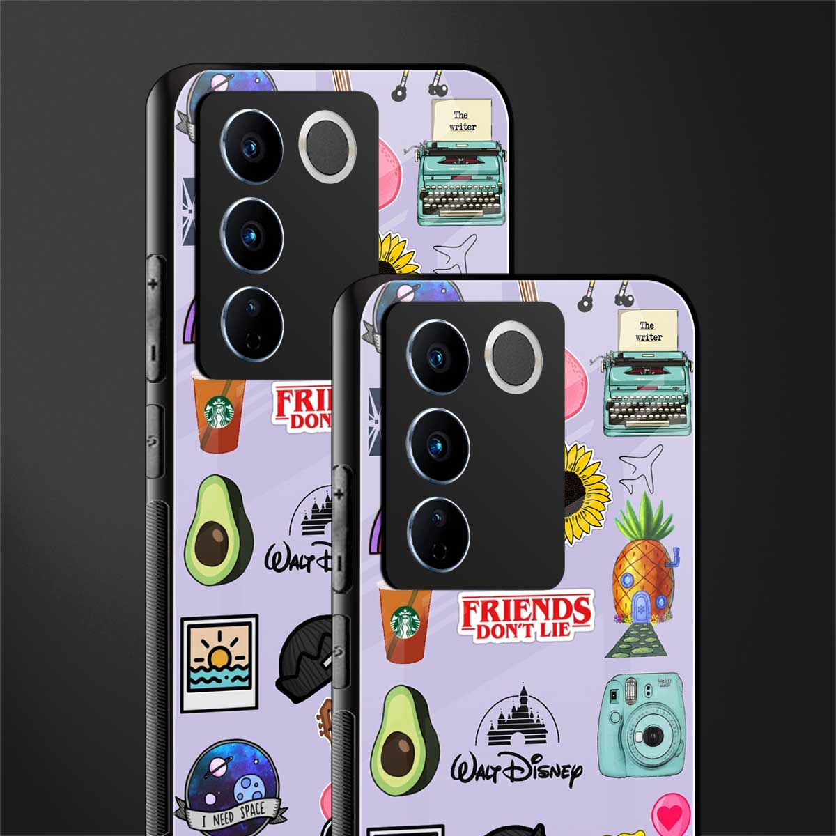aesthetic stickers purple collage back phone cover | glass case for vivo v27 pro 5g