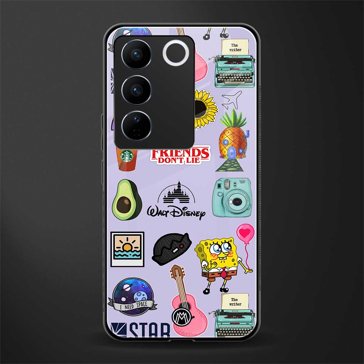 aesthetic stickers purple collage back phone cover | glass case for vivo v27 pro 5g