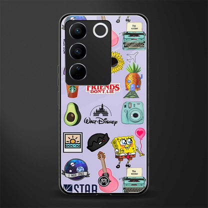 aesthetic stickers purple collage back phone cover | glass case for vivo v27 pro 5g