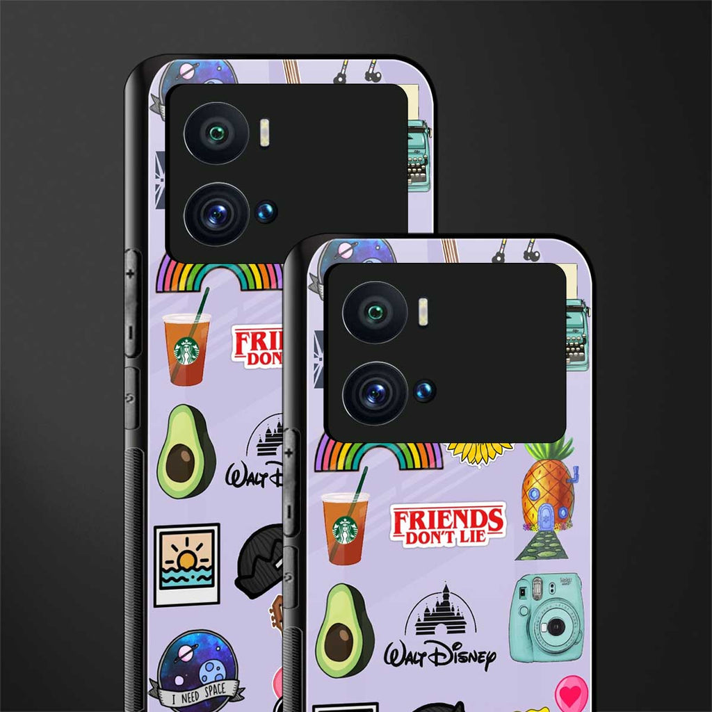 aesthetic stickers purple collage back phone cover | glass case for iQOO 9 Pro