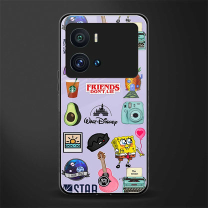 aesthetic stickers purple collage back phone cover | glass case for iQOO 9 Pro