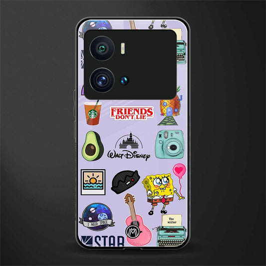 aesthetic stickers purple collage back phone cover | glass case for iQOO 9 Pro