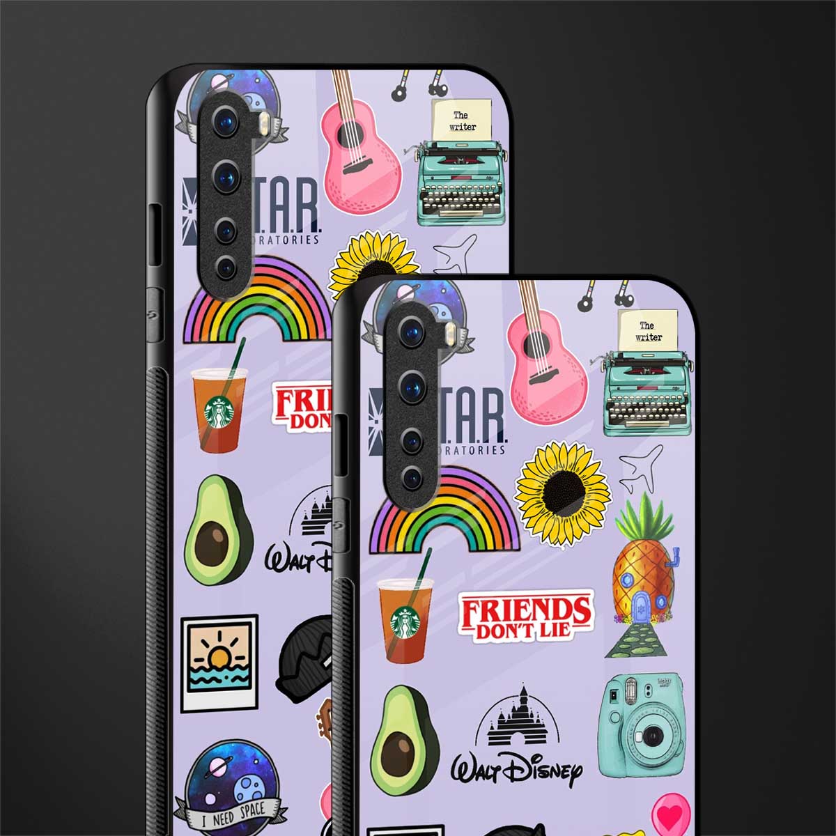 aesthetic stickers purple collage glass case for oneplus nord ac2001 image-2