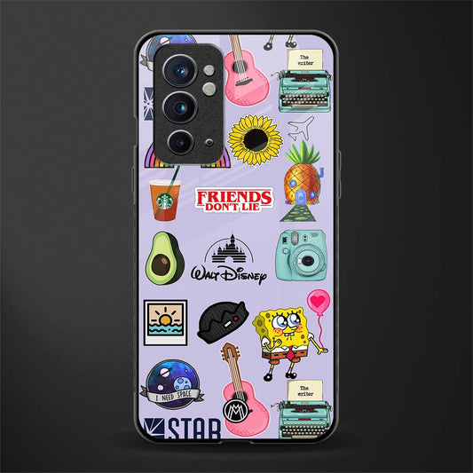 aesthetic stickers purple collage glass case for oneplus 9rt image